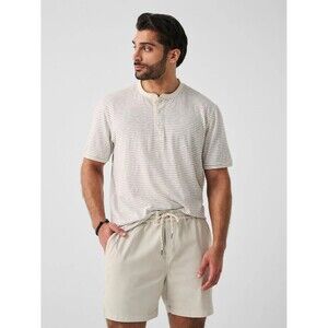 FAHERTY Shirt Mens XXL Cream Stripe Pullover Short Sleeve TRADEWINDS HENLEY $98